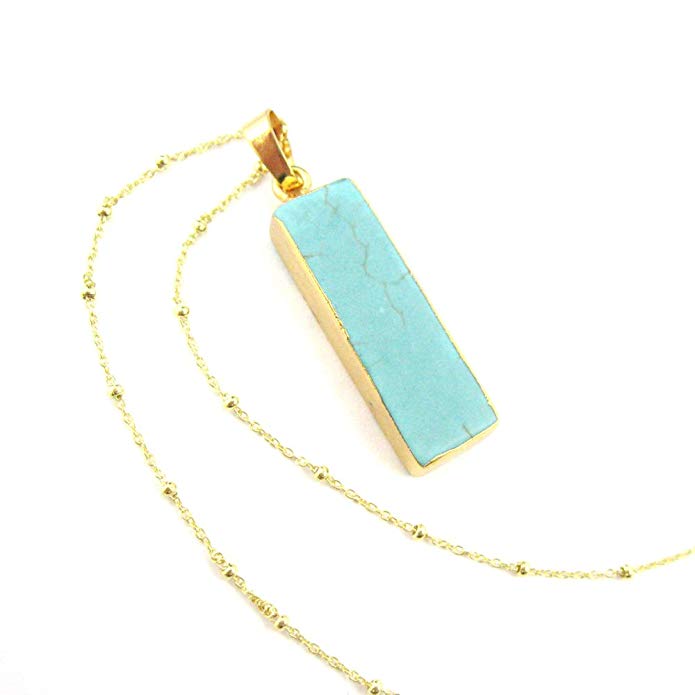 Short Turquoise Bar Pendant Necklace, Turquoise Necklace, Gold plated Sterling Silver Necklace Chain