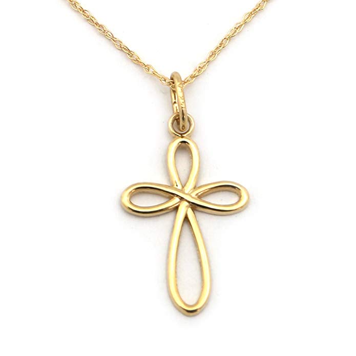 Beauniq 14k Yellow Gold Infinity Open Cross Pendant Necklace - 13