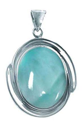 Sterling Silver Pendant with Oval Larimar Stone (BTS-NP9876/LR/R)