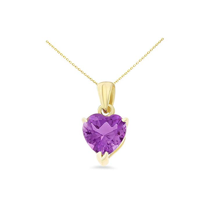 14K Yellow Gold 6 mm. Heart Shaped Genuine Natural Amethyst Pendant With Square Rolo Chain Necklace