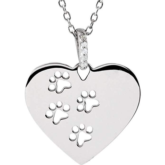 Pet Paw Print Heart Shaped Diamond Pendant Sterling Silver ASPCA Tender Voices W/Chain