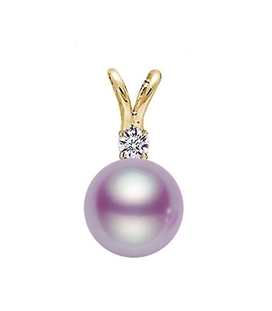 14k Yellow Gold AAAA Quality Lavender Freshwater Cultured Pearl Diamond Pendant