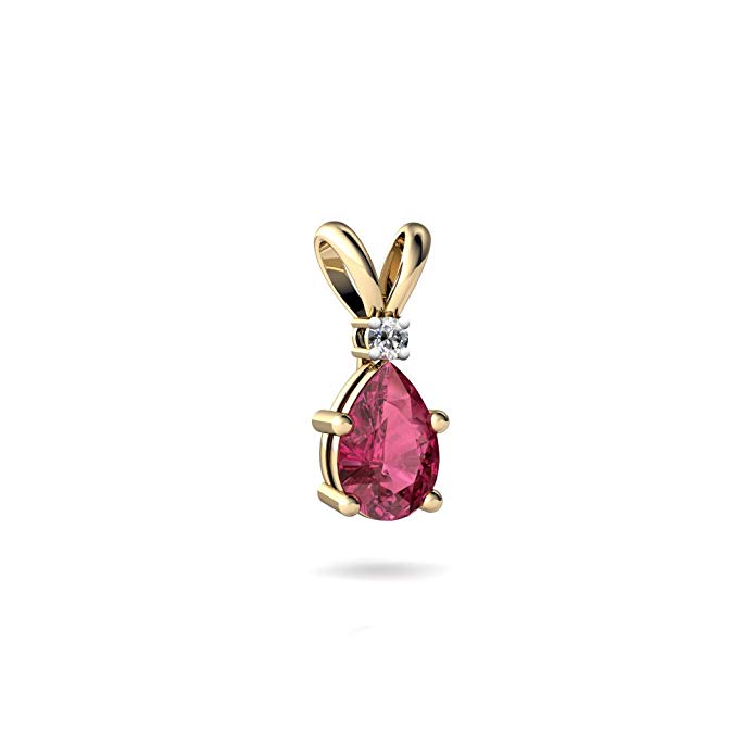 14kt Gold Pink Tourmaline and Diamond 6x4mm Pear Solitaire Pendant