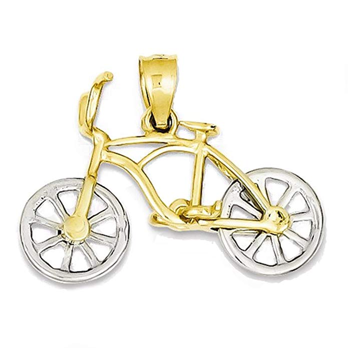 CKL International 14k Gold Two Tone Bicycle Moveable Pendant Charm