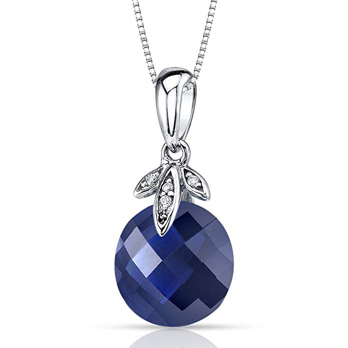 14 Karat White Gold 5.25 Carats Created Blue Sapphire Diamond Pendant