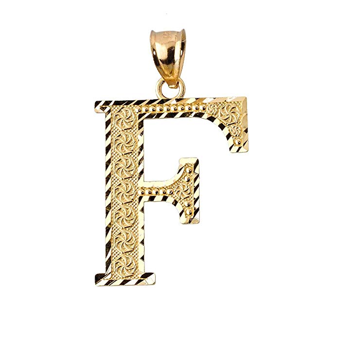 14k Yellow Gold Initial Letter F Charm Pendant, 0.7