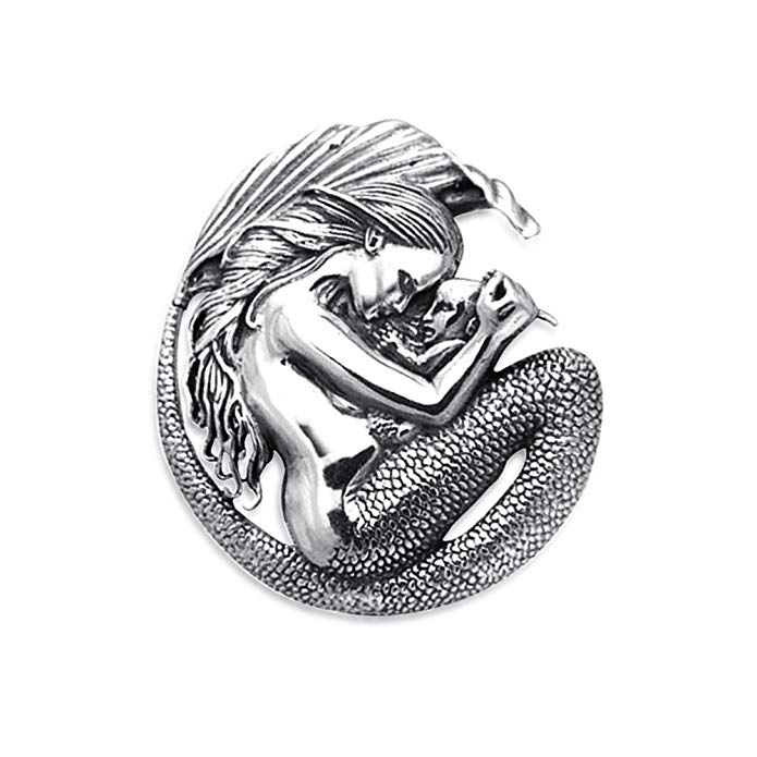 Mermaid Mother Child Sterling Silver Pendant