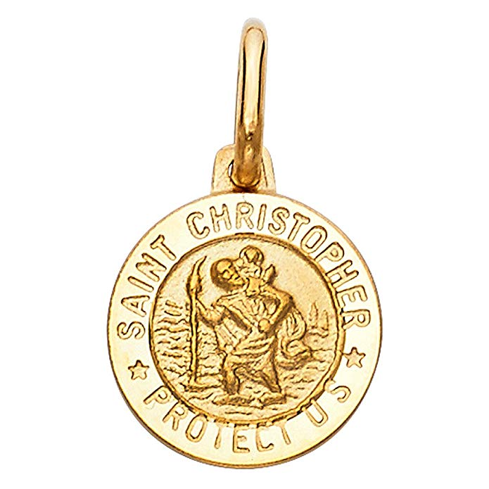 14k Yellow Gold Religious Saint Christopher Medal Charm Pendant