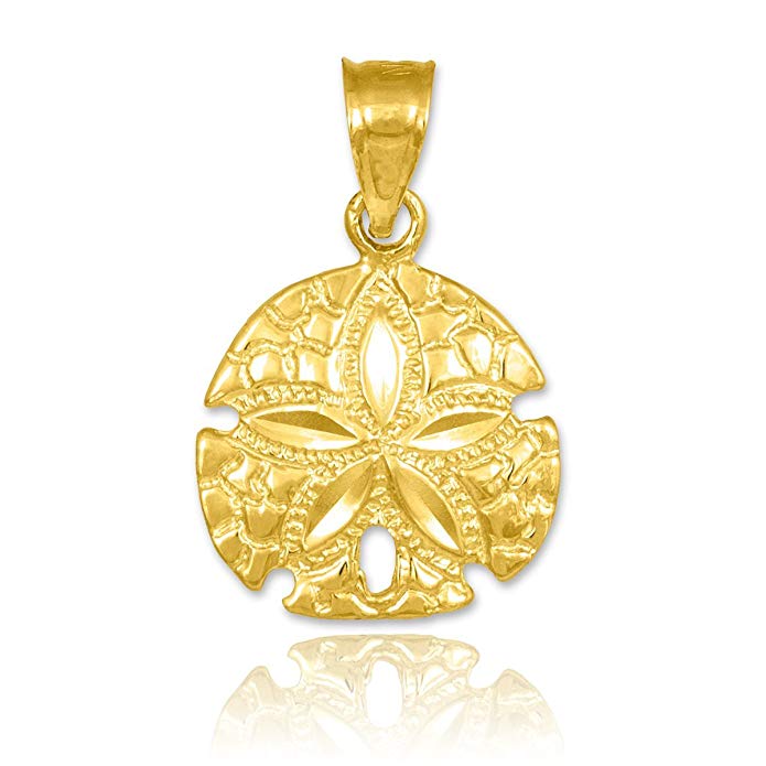 High Polish 14k Yellow Gold Sea Star Sand Dollar Charm Pendant