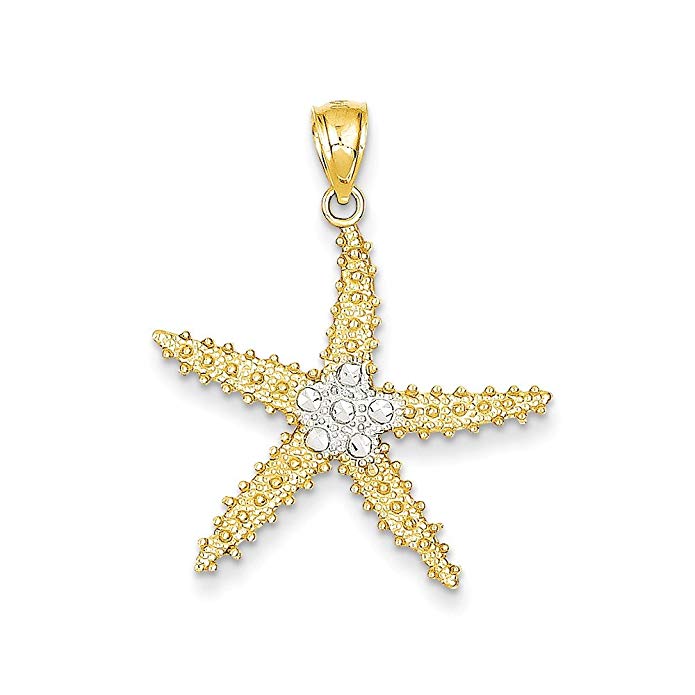 Jewelry Best Seller 14k & Rhodium Diamond-cut Starfish Pendant