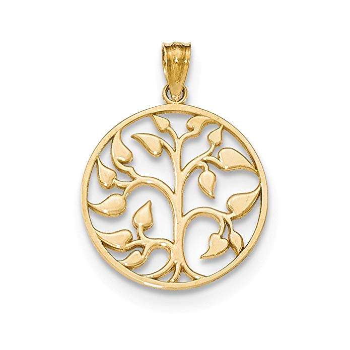 14k Yellow Gold Polished Cut-Out Tree Of Life Round Pendant