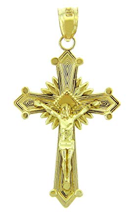 Fine 10k Yellow Gold Cross Charm Natal Crucifix Pendant