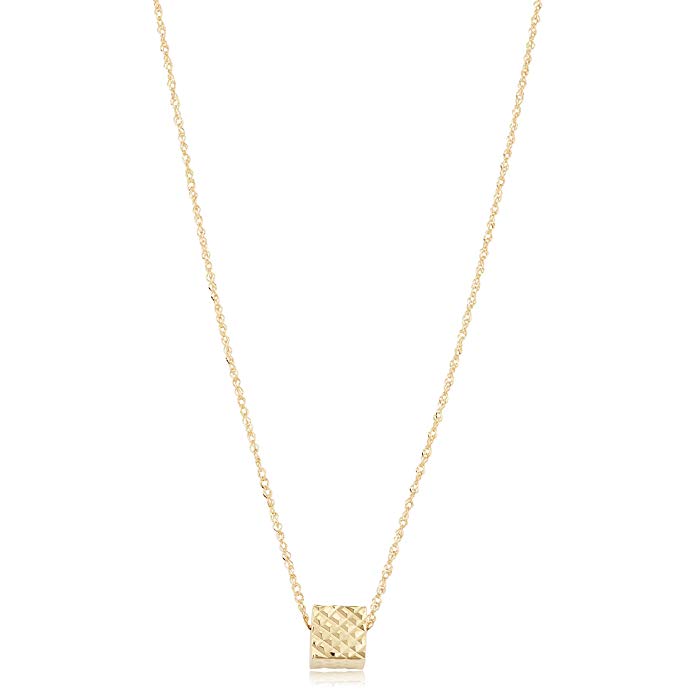 14k Gold Diamond-cut Cube Necklace, 17