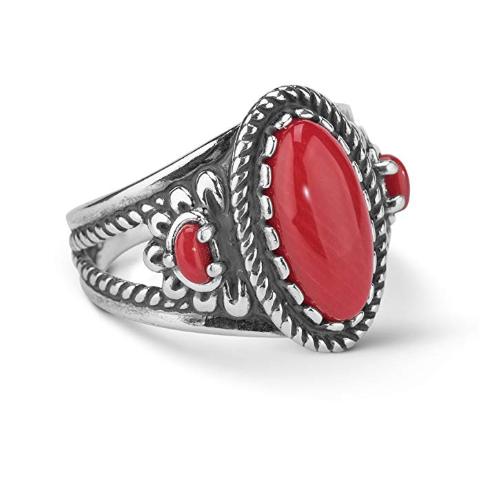 American West Sterling Silver Red Coral Flower Ring- Size 5 - Classics Collection