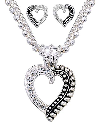 Montana Silversmiths Women's Crystal Heart Necklace And Earring Set Silver One Size