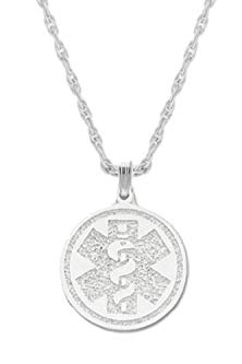 US Jewels And Gems 0.925 Sterling Silver Circle Medical Alert ID Pendant and 16, 18, 20 or 24 inch 1mm rope Chain Necklace