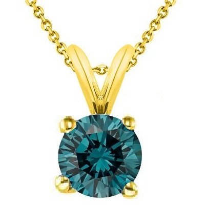 PARIKHS Round Cut Blue Diamond Solitaire Pendant AAA Quality