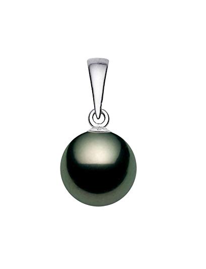 14K White Gold AA+ Quality Black Tahitian Cultured Pearl Pendant