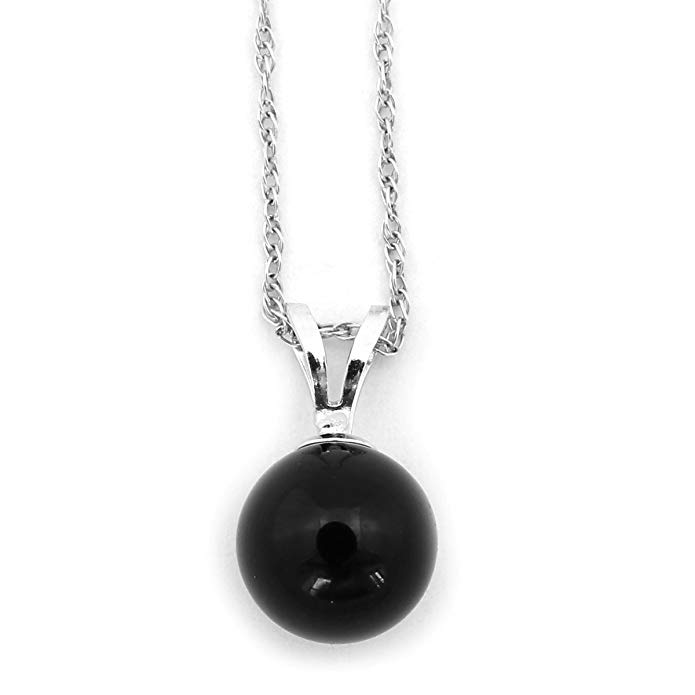 Beauniq 14k Yellow or White Gold 5mm Black Simulated Onyx Pendant Necklace, 13