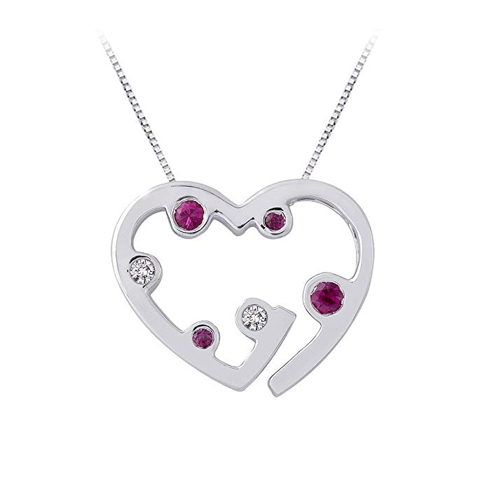 KATARINA Sterling Silver Diamond and 1/6 ct. Ruby Heart Pendant Necklace