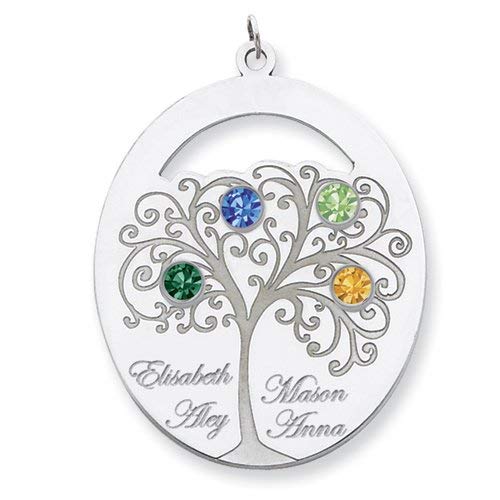 Sterling Silver Oval Family Tree Pendant with 4 Stones