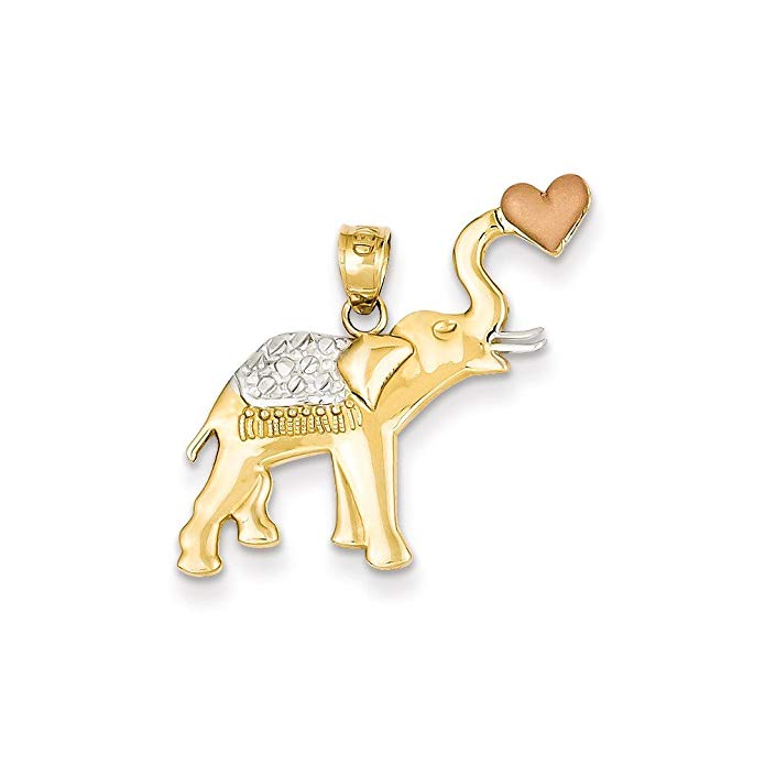 Mireval 14k Two-Tone Gold D C Elephant with Heart Pendant (24 x 25 mm)