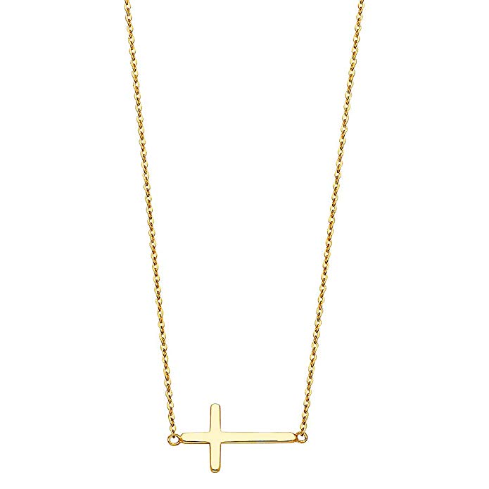 14k Yellow Gold Sideways Cross Necklace (17