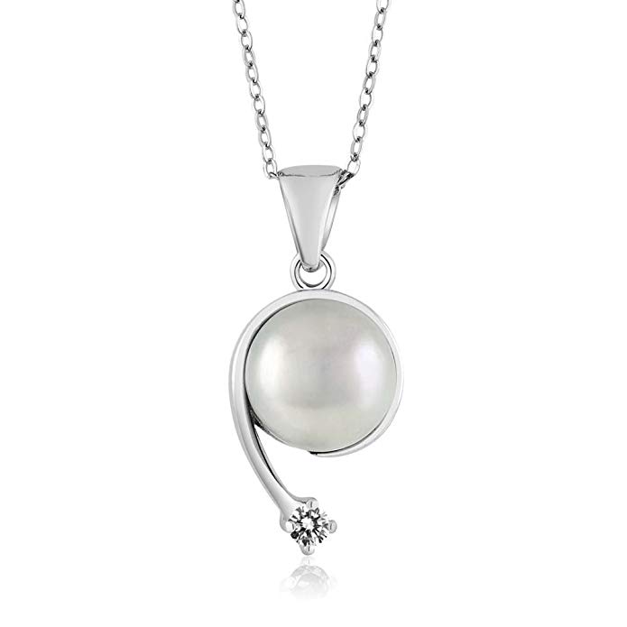 White Diamond Cultured Freshwater Pearl 925 Sterling Silver Shooting Star Pendant 18