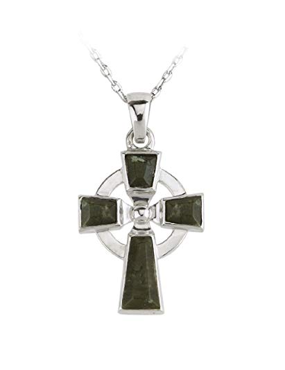 Celtic Cross Pendant Connemara Marble & Sterling Silver