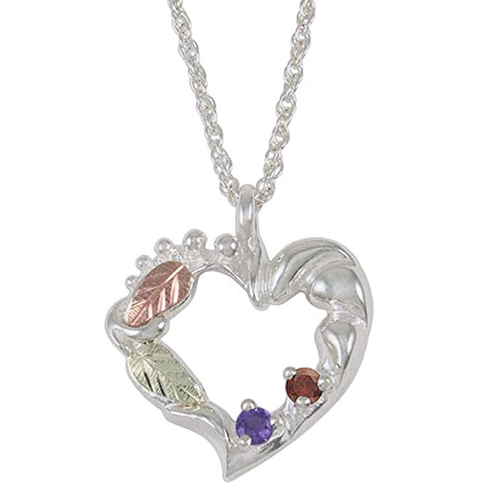 Black Hills Mothers Heart Pendant in Sterling Silver - Customizable with 1,2,3,4,5 or 6 Birthstones