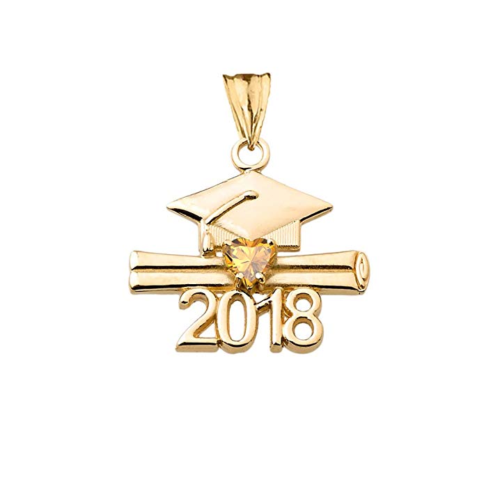 Fine 14k Yellow Gold 2018 Graduation Customizable Heart-Shaped Birthstone Pendant