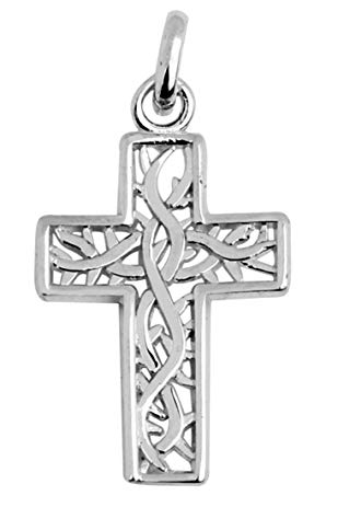 Celtic Gaelic Vine White 14K Gold Cross Pendant