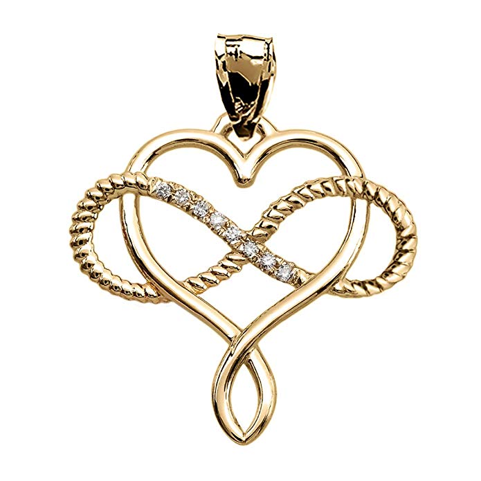 Infinity and Heart Intertwined Diamond 10k Yellow Gold Rope Design Pendant