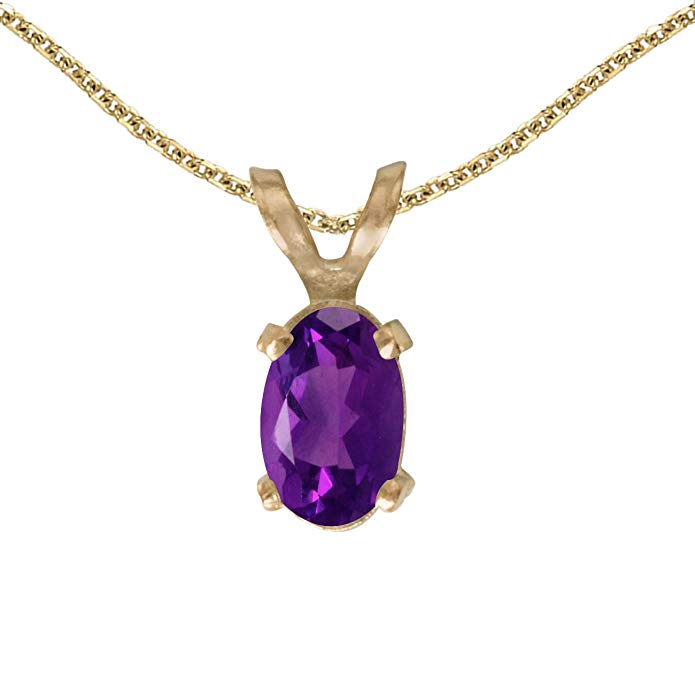 14k Yellow Gold Oval Amethyst Pendant with 18