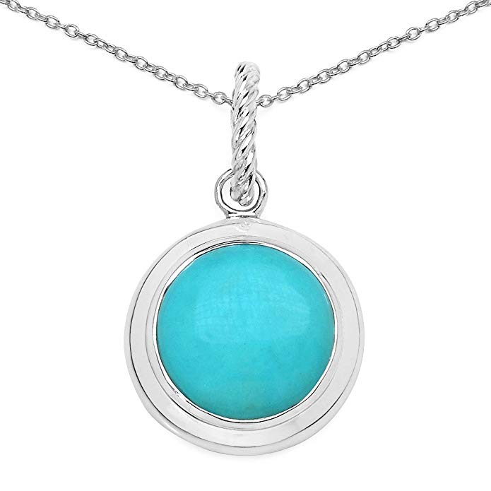 7.25 Carat Genuine Turquoise Solid .925 Sterling Silver Round Pendant