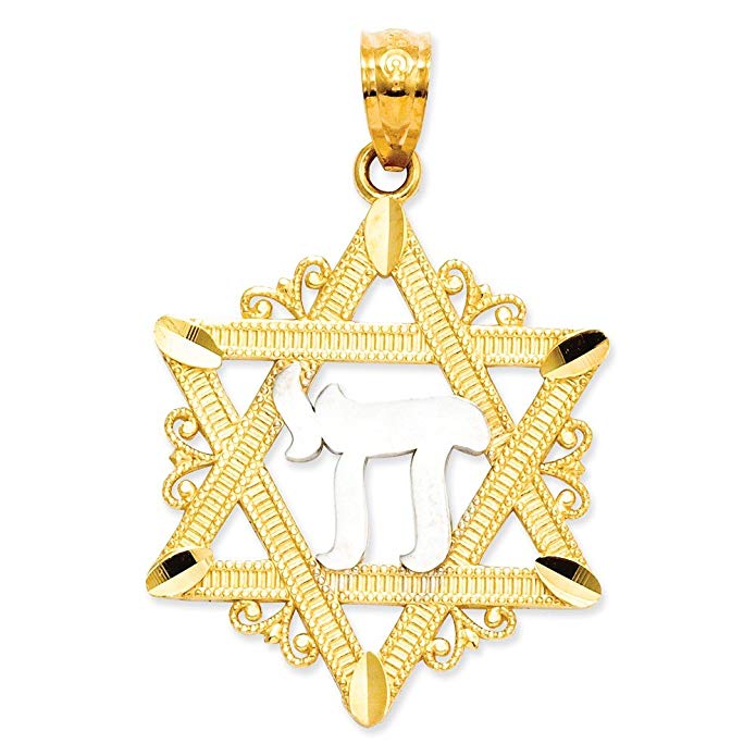 14k Gold & Rhodium Star of David Pendant (1.1 in x 0.71 in)