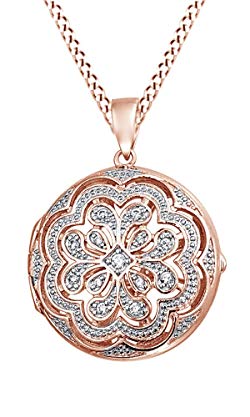 AFFY Vintage Style Cubic Zirconia Flower Medallion Locket Pendant In 14K Gold Over Sterling Silver