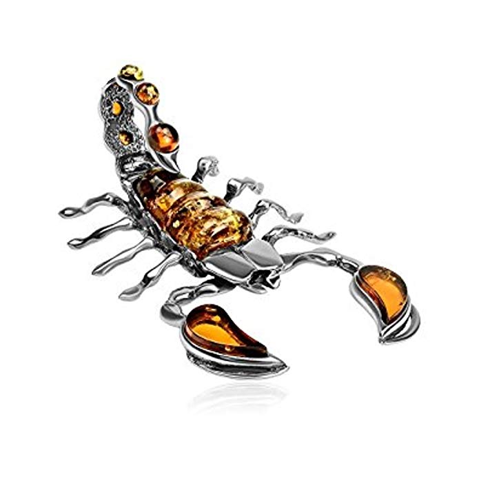 Amber Sterling Silver Small Scorpion Pendant