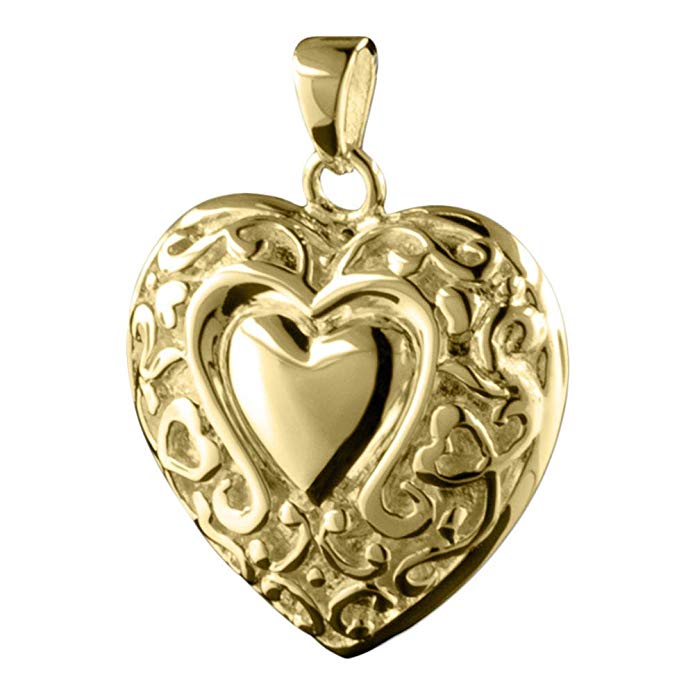 Perfect Memorials Loves Embrace Heart 14k Gold Vermeil Cremation Jewelry