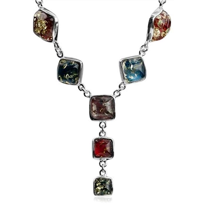 Multicolor Amber Sterling Silver Contemporary Necklace 18