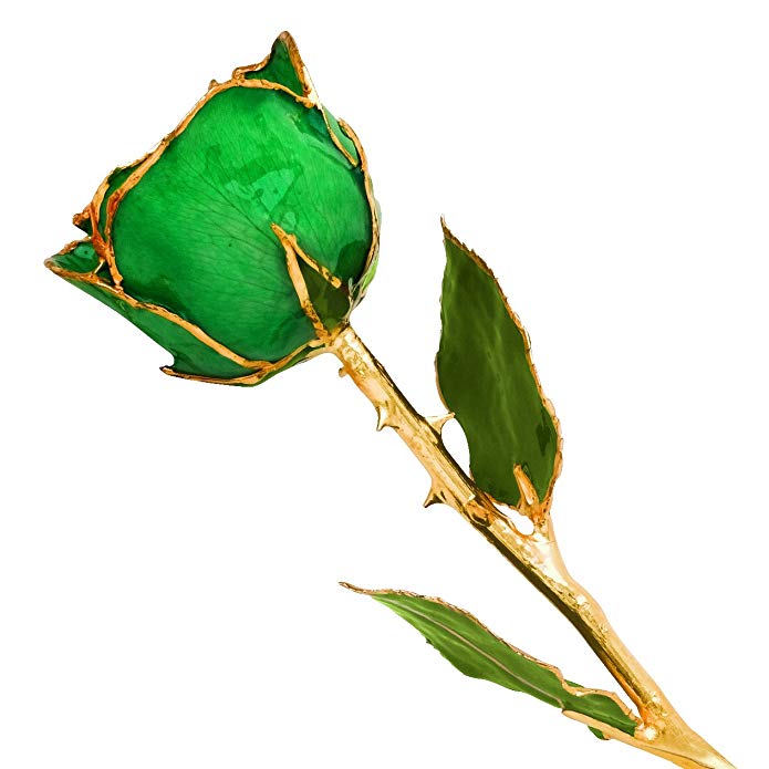 Long Stem 24k Dipped Gold Trim Green Rose With Gift Box