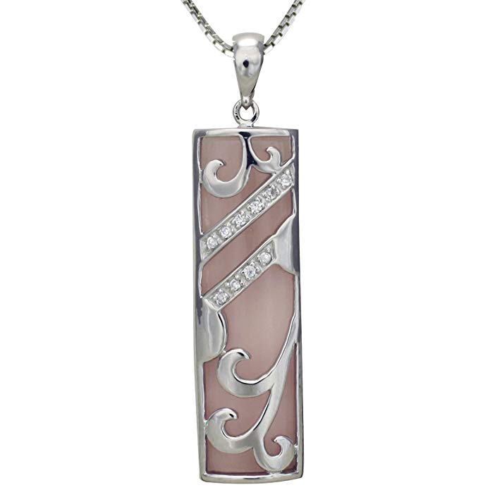 Phoenix Simulated Rose Quartz Rhodium Plated Silver Pendant Necklace