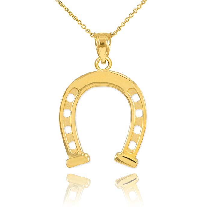 10k Yellow Gold Lucky Charm Horseshoe Pendant Necklace