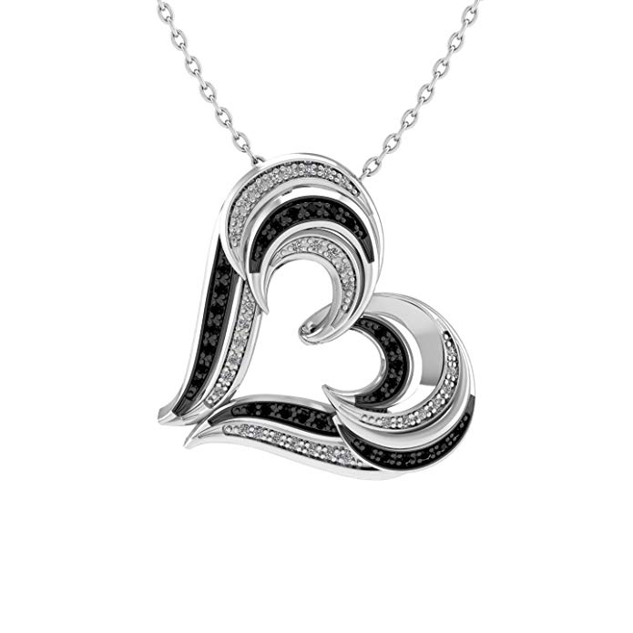 Twin Heart Diamond Pendant Necklace in Sterling Silver (0.20 Carat) - IGI Certified