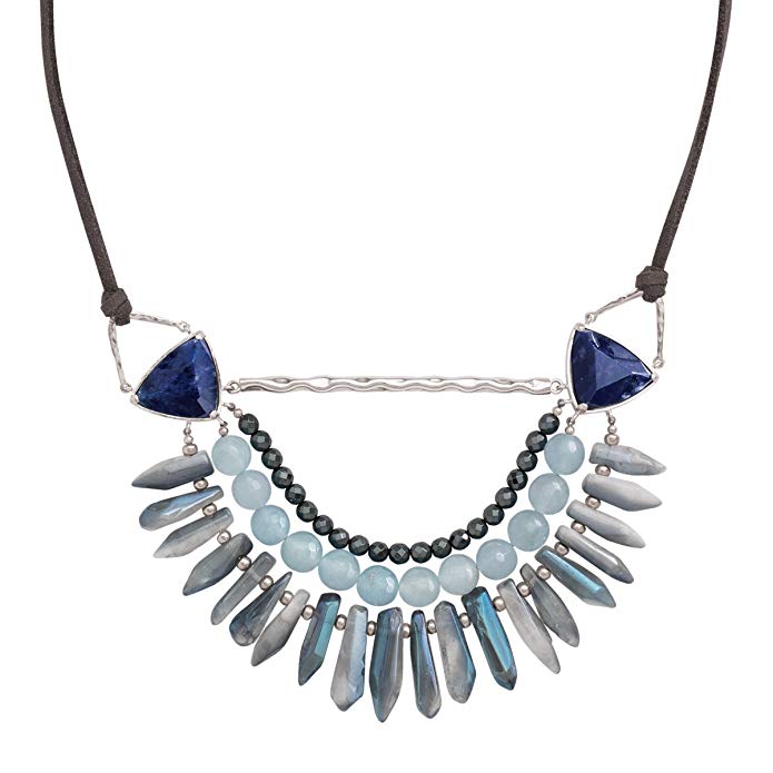 Silpada 'Blue Montana' Natural Hematite, Quartzite, Rock Crystal, Sodalite Necklace in Sterling Silver & Cord