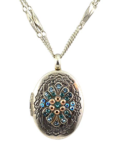 Mariana Silver Plated Blue Suede Shoes Crystal Locket Pendant Necklace