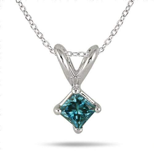 PARIKHS Princess Cut Blue Diamond Solitaire Pendant in White & Yellow Gold