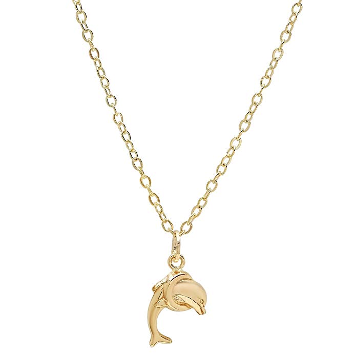 Pori Jewelers 14K Yellow Gold Animals/Sealife Pendants in Diamond cut 14K Gold cable chain Necklace -18