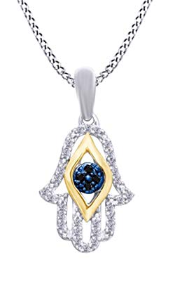 AFFY 1/10 Ct Black & White Natural Diamond Hamsa Pendant Necklace in 14K Gold Over Sterling Silver