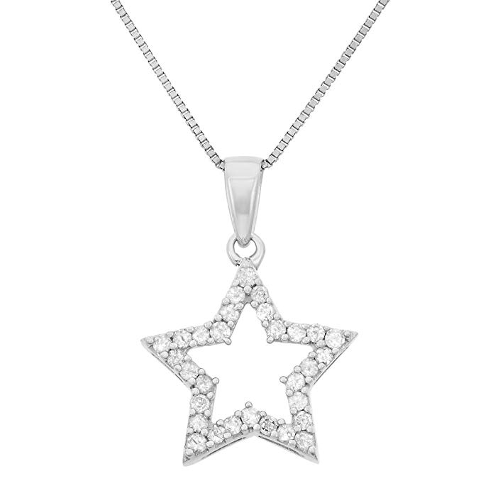 1/4 CTTW Sterling Silver star Diamond Necklace